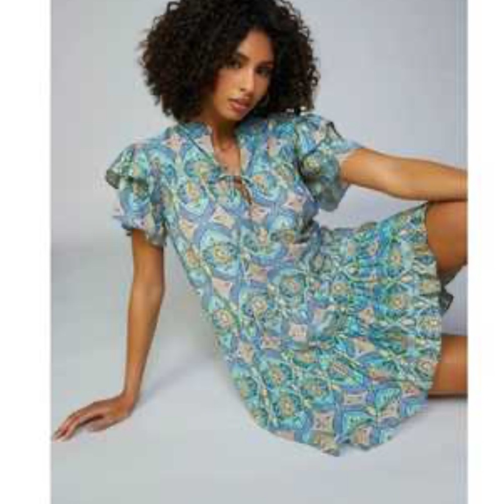Anthropologie Current Air Flutter Sleeve Printed Mini Shift Dress Size XS